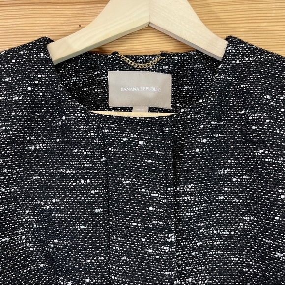 Banana Republic Black Tweed Longline Jacket Petite Small PS Swing Collarless B87 - Picture 2 of 16